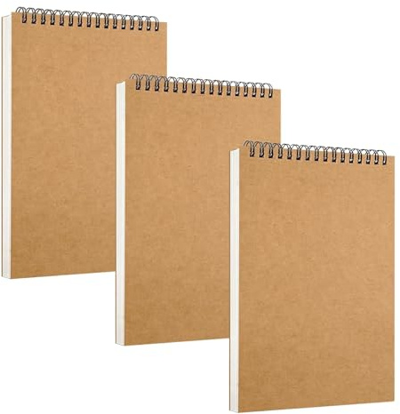 Lot de 3 carnets de croquis A6, 30 feuilles/60 pages, papier sans acide (160 g/m²), papier kraft avec reliure à spirale, pour dessin et croquis, fournitures pour artistes et étudiants