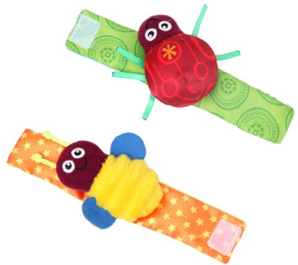 BCOATH Hochet de Poignet Lot de 2 en Textile Léger pour Bébé Set de Formes Amusantes de Coccinelle et Abeille, Facile à Saisir pour Développement Sensoriel des Tout-petits