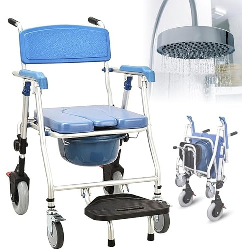 Joyfitness Chaise De Douche Pliable à roulettes en Forme De U, Chaise PercéE Pliable pour Personnes âGéEs avec SièGe De Douche éTanche, Fauteuil Roulant,pour Personnes âGéEs, Femmes Enceintes