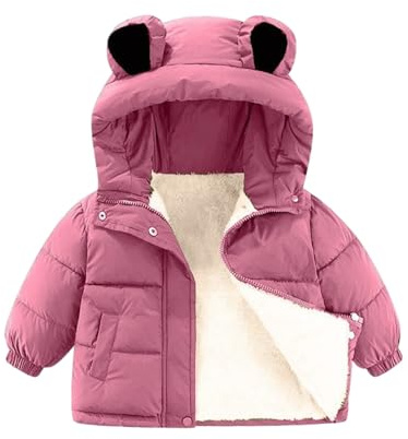 OBiQuzz vinterjacka baby, övergångsjacka varm tuggjacka, fleecefodrad dunjacka med dragkedja, bomullsjacka med björnöron, utomhusjacka, enfärgad, ventilerande babykläder för vardag, ROSA, 100