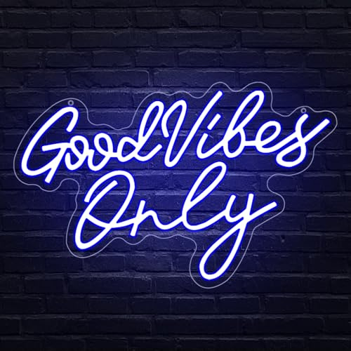 RuCvixkt Good Vibes Only - Letreros de neón para decoración de pared, hermoso letrero de neón LED azul Good Vibes Only para fiesta, salón, bar, club, decoración de dormitorio, regalo para niños y