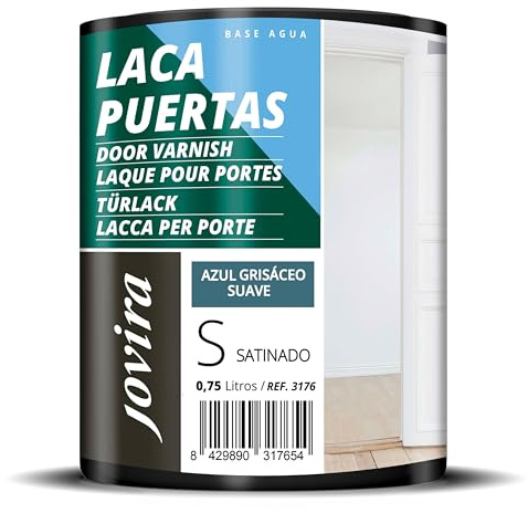 JOVIRA PINTURAS Esmalte Laca Puertas al Agua 750ML Satinado, Renueva y decora las puertas y muebles de madera (750 Mililitros, Azul Grisaceo Suave) -T