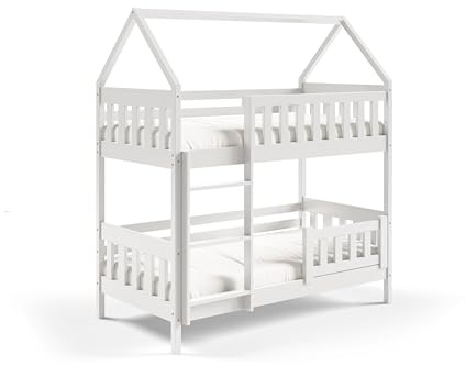 Masseno Etagenbett Elena 80x160 Weiß, Hochbett mit Treppe, Jugendbett mit Rausfallschutz & Lattenrost, Kinderbett