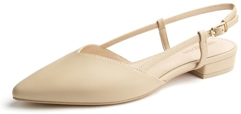 NIEARDAN Slingback Flats for Women Closed Pointed Toe Buckle Strap Dress Shoes Elegant Ballet Flats Low Heel Walking Wedding Party,Size 06，Nude