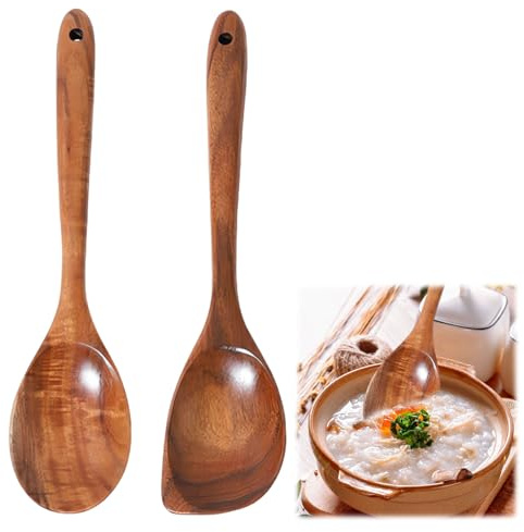 2PCS Wooden Spoons for Cooking,Natural Teak Wood Corner Spoon and Round Spoon,Large Wooden Spoon,for Cooking Non Stick Kitchen Utensil,for Cookie Non Stick Kitchen Utensil,Wooden Utensil Set