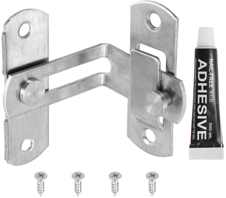 QUARKZMAN 1-Pack Catenella A Ribalta, 2.8 Pollici Acciaio Inossidabile 90 Gradi Catenelle A Scorrimento Per Porte Serratura Per Porta Fienile, Finitura Spazzolata Argento
