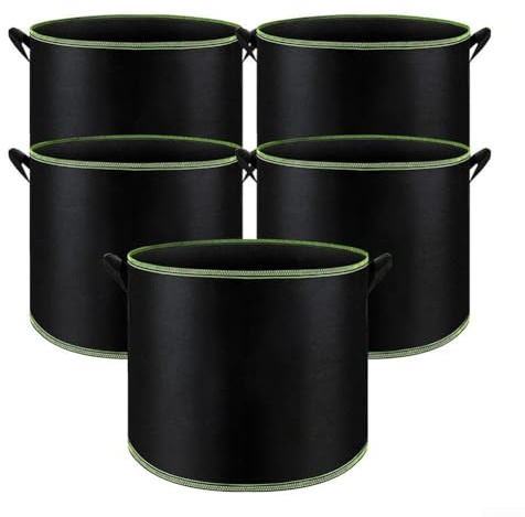 Sawhamale Lot de 5 sacs de culture en tissu pour plantes – Pots de fleurs d'aération de 3 à 55 gallons, matériau non tissé épais, noir et vert, excellent drainage et aération des racines (56,7 l)