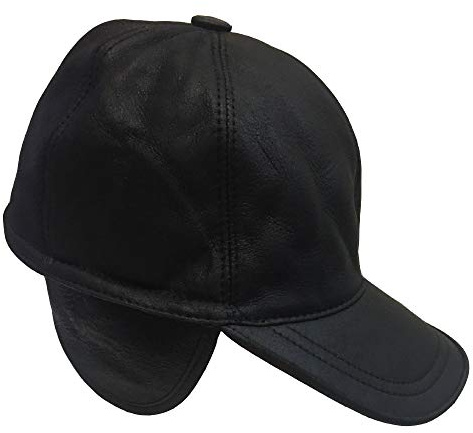 HomeOfSocks 100% Lammfell Leder Cap Umklappbare Ohrenwärmer Damen & Herren Größe XXL (61cm)