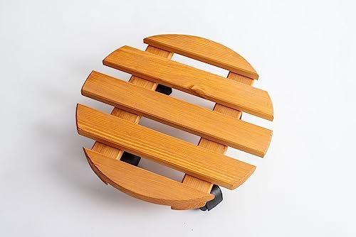 RADO WOOD Wooden Plant Pot Caddy - 30cm Round- Rustic style - Garden Plant Pot Trolley - Stand Mover Dolly on Wheels - Indoor & Outdoor – Light Brown