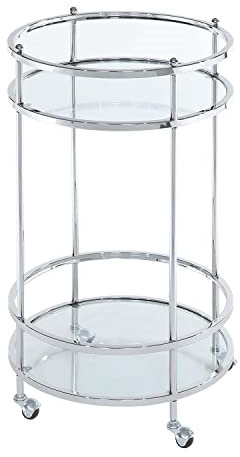 Convenience Concepts Royal Crest Bar Cart With Wheels, Clear Glass / Chrome Frame