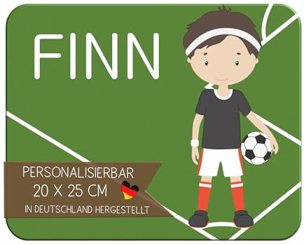 CreaDesign Personalisiertes Kinder Frühstücksbrett mit Namen, 20x25cm, rutschfestes Schneidebrett aus Kunststoff, Fußball Design, spülmaschinen & mikrowellengeeignet, Perfektes Schneidbrett für Kinder