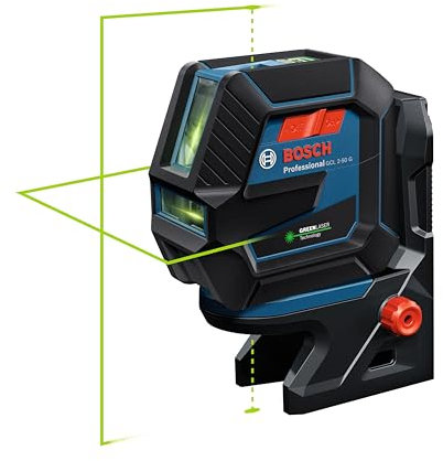 Bosch Professional Kreuzlinienlaser GCL 2-50 G (grüner Laser, Innenbereich, Halterung RM 10, sichtbarer Arbeitsbereich: bis 15 m, 4x AA-Batterie, in Kartonschachtel)