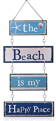 Targa da appendere in metallo, design vintage, da spiaggia, da porta, decorazione da parete, con stella marina, The Beach Is My Happy Place
