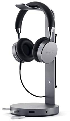 SATECHI USB-Kopfhörerständer aus Aluminium mit 3 USB 3.0 Anschlüssen und 3,5-mm-AUX-Anschluss – Universelle Passform (V2, Space Grau)