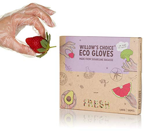 Willow's Choice Eco Disposable Gloves, Made from Bio Sugarcane Plant, Vegan, Recyclable, BPA and Phthalates Free, Touch Screen Friendly, Great for Food Handling and Home Chores, 100 pcs, Large