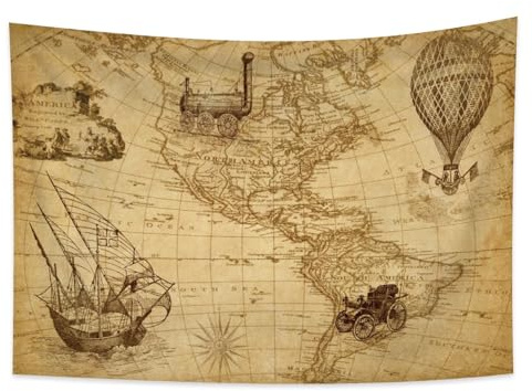 YONGFOTO Arazzo Mappa Vintage Età Industriale Arte Nautica Geografica Decorazione da Parete Avventura Storica Coperta Camera Ufficio Dormitorio, 150x100cm