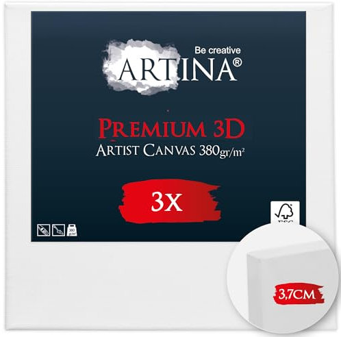 Artina 3er Set 3D Leinwand 20x20cm – Bespannt auf stabilem FSC® Keilrahmen, verzugsfrei, 3-fach weiß vorgrundiert, Premium Qualität, 100% Baumwolle, 380 g/m² – Künstlerbedarf