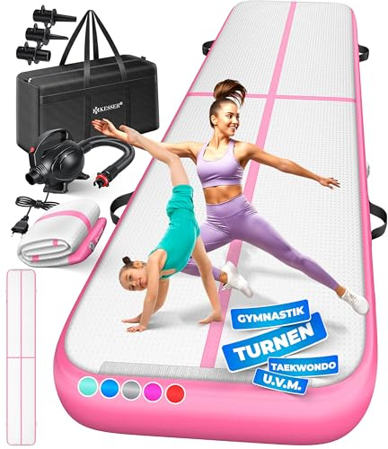 KESSER® Turnmatte Aufblasbar Airtrack 2m/3m/4m/5m/6m Fitness-Matte Gymnastikmatte | inkl. Tragetasche & elektr. Luftpumpe | Yogamatte, Tumbling Matten, Trainingsmatte, Turn- & Fitness