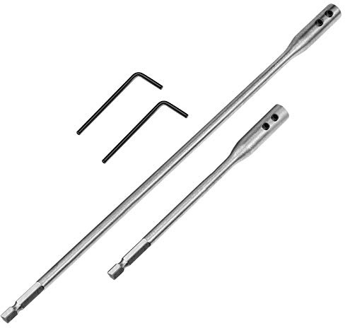 Hotop 4 Pieces 1/4 Extension Drill Bit Set Wood Spade Drill Bit Extension, 6 and 12 Inches with 2 Pieces Key, Use with High-Carbon Steel Wood Spade