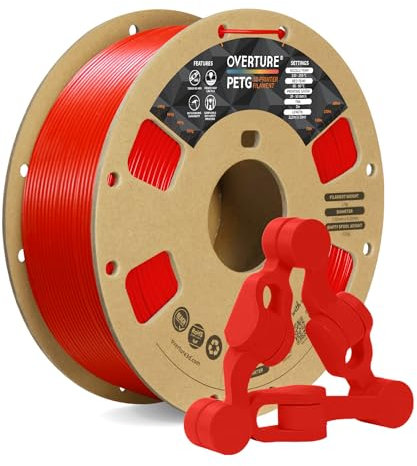 OVERTURE PETG Filament Aufgerüstet 1,75 mm, 1kg (2,2 lbs) Spule, 3D-Druck-Filament, Maßgenauigkeit +/- 0.02 mm (Rot)
