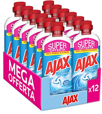 Ajax Detergente para suelos, clásico, frescor y limpieza, multiusos sin aclarado, fórmula biodegradable al 93%, 12 x 650 ml