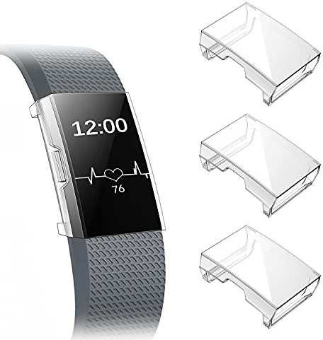 Fintie [3 Pack] Case Compatible with Fitbit Charge 2, Full-Around Screen Protector TPU Case Cover Bumper Shell Compatible with Fitbit Charge 2, Clear, Clear, Clear