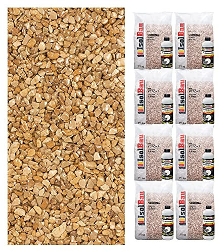 Isolbau Steinteppich SET Marmorkies 200kg + Bindemittel bis 20m² Verona 4/8mm Epoxidharz, Terassenboden, Natursteinboden Marmorkies Bodenbelag, Steinboden Bodenbeschichtung, Marmorstein, Innen Außen