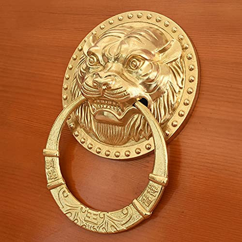 MMQGQ store Türklopfer Bronze Tiger Kopf Türklopfer, Messing Türklopfer Griff, Anti-rost-tür-zubehör, 13cm Durchmesser(Color:Messing)