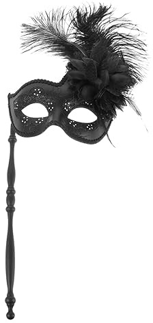 FRCOLOR Masquerade Masks on Stick Venetian Eye Mardi Gras Costume Half Face Carnival Hand Held Stick Party Masks Favors For Masquerade Ball Prom Wedding Black