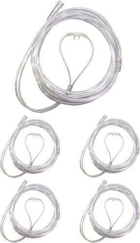 Endure Soft Nasal Oxygen Cannula with Oxygen Supply Tubing, Latex-Free, 7 Ft, Pack of 5 (Adult, Curved Prong)