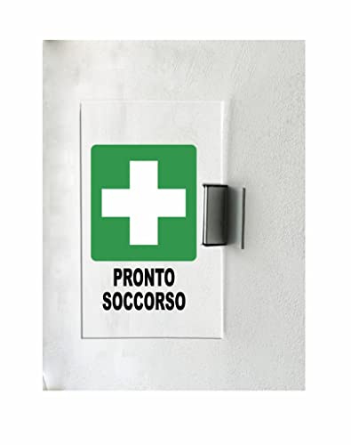 CARTELLO IN PLEXIGLASS A BANDIERA SEGNALETICO - pronto soccorso - Con Supporto in alluminio & Stampa U.V. (20X31 CM)