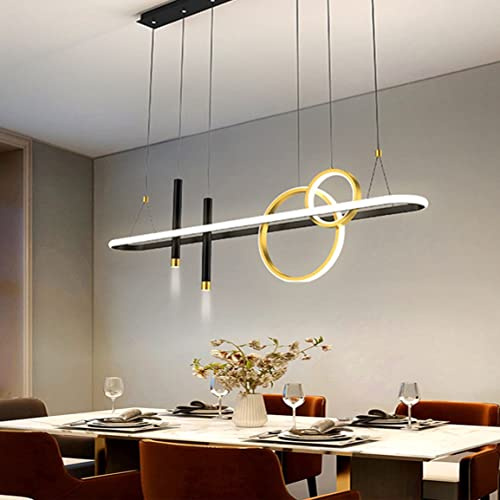 DDYY LED Pendelleuchte Esstisch 100cm,Dimmbare 60W LED Hängeleuchte, Esszimmer Pendellampe mit Fernbedienung, Moderne Schwarz Gold Hängelampe für Büro Schlafzimmer, Kücheninsel Hause Esszimmer lampe