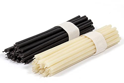 Diveevo Kerzenset Bienenwachskerzen Schwarzweiß №140 I hochwertige Ritualkerzen L-16 cm Ø-5,0 mm I 30 Min Brenndauer I dünne Kerzen tropf- und rauchfrei (40 Stück)