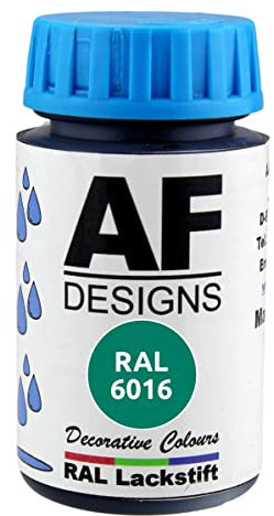 Alex Flittner Designs Paint Pen RAL 6016 Turquoise Green Glossy 50 ml Wood Metal Furniture Bathroom Retouching Paint Repair Paint