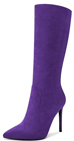 Castamere Donna Alto High Tacco Heel 10 CM Heels a Punta Cerniera Metà polpaccio Stivali da Matrimonio Ufficio Sexy Dress Stivali Viola 42 EU