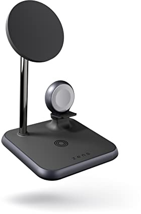 Zens Magnetic+Watch Aluminium Wireless Charger 4 in 1 Compatible with MagSafe (Qi/MFi Certified, Mains Adapter with Cable Included) Black