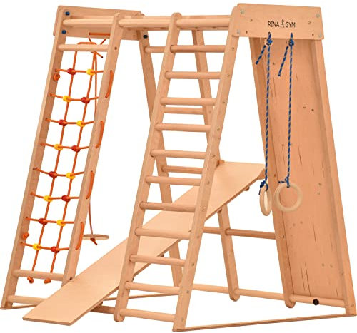 Multifunktions Klettergerüste,Klettergerüst für Kinder,Indoor Spielplatz aus Holz für Kinder,Massivholz für Kleinkinder ab 3 Jahren belastbar,