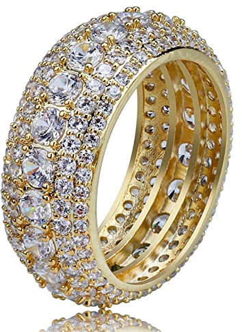 Herren Ring Trendy Hip Hop Rock Herren Ring Luxus Silber Farbe Full Bling Iced Out Cubic Micro Gepflasterte CZ Ringe Hochzeit Schmuck Geschenk,Gold,11