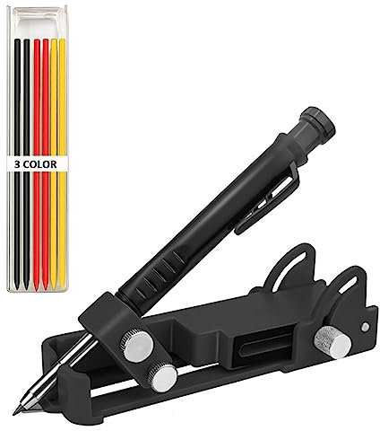 IINCOOY Multi-Function Scribing Tool Construction Pencil DIY Scribe Woodworking Compass Contour Gauge Scriber Line Maker Measuring Tool (Color : Black)