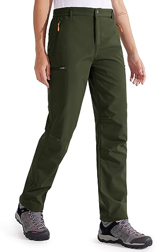 Libin Pantalones Trekking Mujer Invierno Winter Softshell Senderismo Impermeable Esqui Esqui Nieve Polar Forrado al Aire Libre Termicos Pantalones, Verde Ejército XL