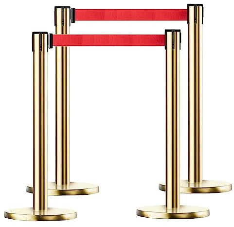 Versenkbare Gurtabsperrung, Hochbelastbare, Polierte Edelstahl-Rüstung Mit Verlängertem, Einziehbarem Gurt Einfacher Zusammenbau Warteschlangenbarrieren Sicherheitsmastpfosten ( Farbe : Gold-4PCS , Gr