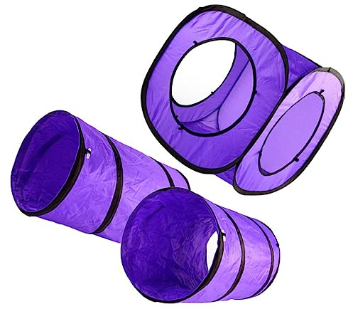 FRCOLOR 3 Stück Katzenspielzeug mit Doppeltem Tunnel Faltbar aus Polyester und Stahl mit Eingebautem Raschelpapier für Kätzchen und Katzen zum Spielen und Jagen