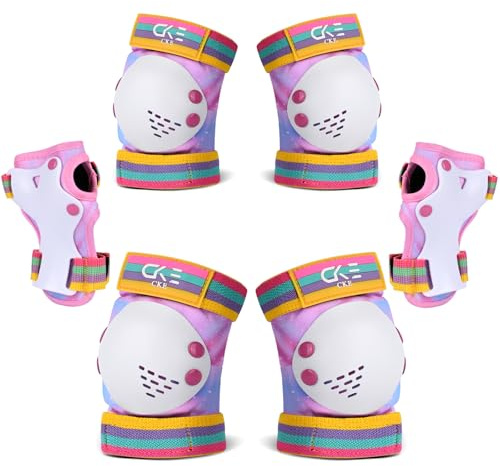 CKE Regenbogen Knieschützer für Kinder Knieschützer und Ellenbogenschützer Satz Kleinkind Schutzausrüstungsset für Mädchen Jungen mit Handgelenkschützern für Skaten, Radfahren, Fahrrad, Inlineskaten