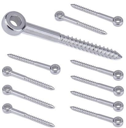 IOFIT 316 Edelstahl-Ösenform-Schraubenhaken, M6/M8/M10-Holzklemmen-Ösenhaken, selbstschneidendes Drahtseilzubehör (Color : 10x80mm, Size : 12Pcs)