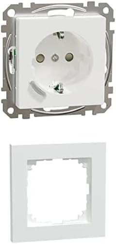 Bundle aus Schneider Electric Merten MEG2380-0325 Connected Schuko-Steckdose System M, Smart Home WiFI Steckdose + Merten MEG4010-3625 M-Pure Rahmen 1-fach für Steckosen und Schalter, Polarweiß