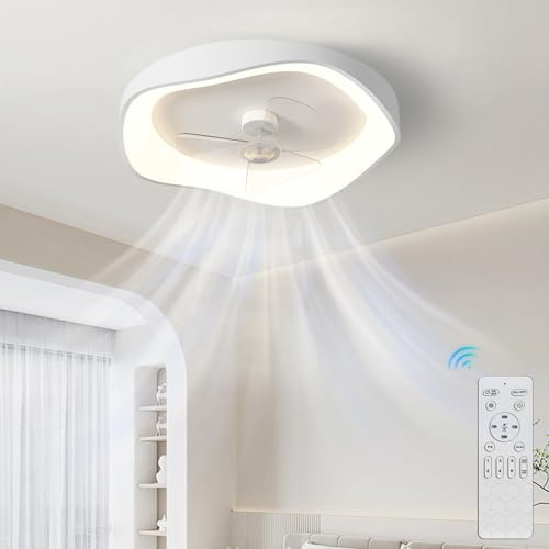 TINS Ventilatore da Soffitto con Luce 52cm Lampadario con Ventilatore da Soffitto con APP e Telecomando Plafoniera con Ventilatore Dimmerabile con 6 Velocità/Reversibili Memoria Tempistica Muto