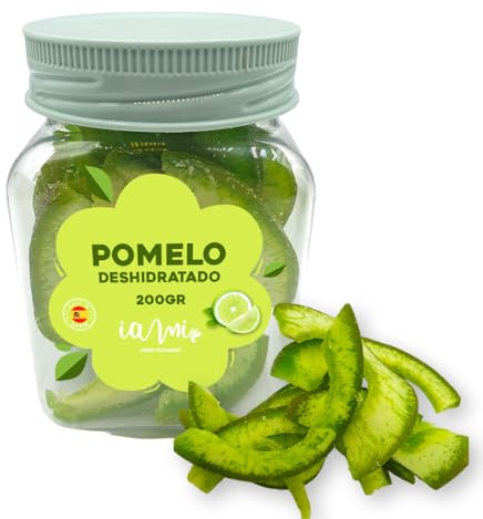 IAMI Pomelo Verde Deshidratado en Tiras 200 g | Bote PET para Coctelería | Confitado con azúcar | Origen Tailandia | Para combinados, granizados y aperitivo | Sabor ácido con toque dulzón