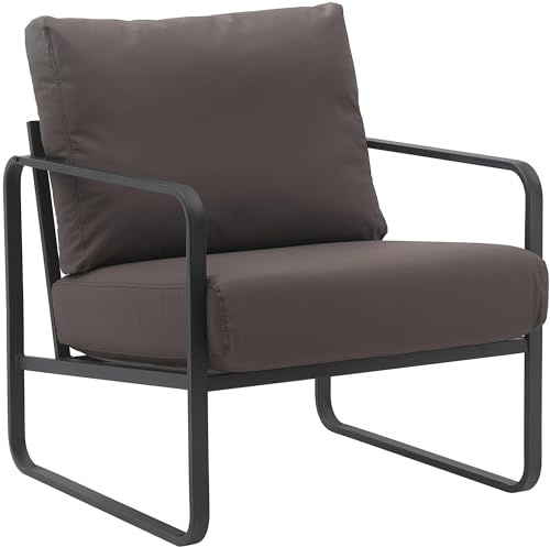CLP Lounger Manea I Relaxsessel Kunstleder Oder Stoff Bezug I Mit Stabilem Metallgestell I Gepolsteter Clubsessel Farbe braun Material Kunstleder