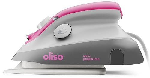 oliso M3Pro Project Steam Iron with Solemate – 1000W Ceramic Soleplate Iron and LED Light for Sewing, Quilting, Crafting, and Travel – Raspberry