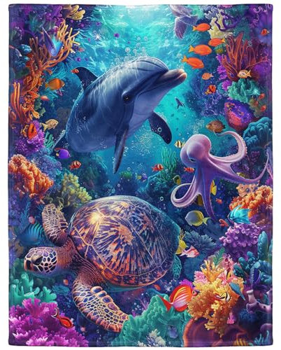 YISUMEI Kuscheldecke Weiche Warme Flauschige Fleece Decke für Couch Bett, Meerestiere, 135 x 200 cm